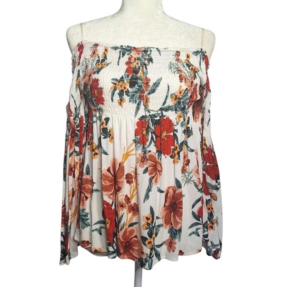 Charlotte Russe Floral Blouse Fairy Romantic Off Shoulder Flare XL Womens